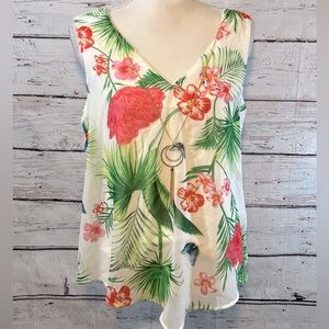 THALIA SODI Tank Top Layered Tropical Print w Removable Necklace-Large